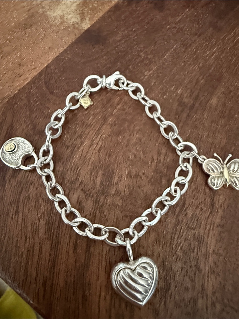David Yurman Silver Heart Charm Bracelet with Gold Accents